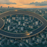 都市の環状道路がカンパチの形に見えるオリジナルイラスト